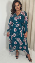 CurveWow Kimono Wrap Floral Maxi Dress Blue Floral