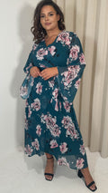 CurveWow Kimono Wrap Floral Maxi Dress Blue Floral