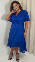 CurveWow Lace Dipped Hem Knot Front Dress Blue