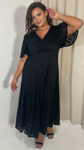 CurveWow Lace Angel Sleeve Dress Black