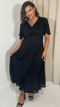 CurveWow Lace Angel Sleeve Dress Black