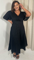 CurveWow Lace Angel Sleeve Dress Black