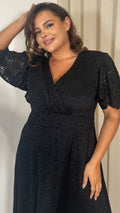 CurveWow Lace Angel Sleeve Dress Black