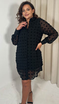 CurveWow Embossed Dot Shirt Dress Black