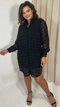 CurveWow Embossed Dot Shirt Dress Black