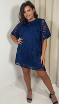 CurveWow Guipure Lace Shift Dress Navy