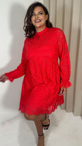 CurveWow Lace Keyhole Shift Dress Red