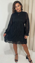 CurveWow Lace Keyhole Shift Dress Black