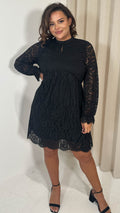 CurveWow Lace Keyhole Shift Dress Black