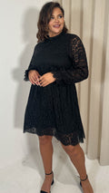 CurveWow Lace Keyhole Shift Dress Black