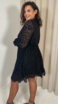 CurveWow Lace Keyhole Shift Dress Black