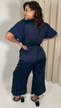 CurveWow Pleated Sleeve Wrap Jumpsuit Navy