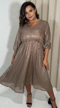 CurveWow Sequin V Neck Skater Dress Copper