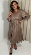 CurveWow Sequin V Neck Skater Dress Copper