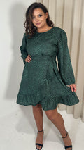 CurveWow Wrap Frill Hem Tea Dress Green Leaf