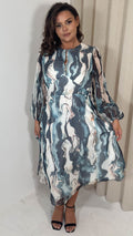 CurveWow Keyhole Midi Dress Marble Print