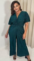 CurveWow Plisse Knot Jumpsuit Pine Green