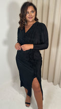 CurveWow Plisse Wrap Ruffle Maxi Dress Black