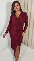 CurveWow Plisse Wrap Ruffle Maxi Dress  Wine