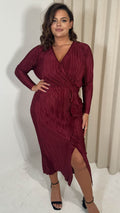 CurveWow Plisse Wrap Ruffle Maxi Dress  Wine