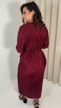 CurveWow Plisse Wrap Ruffle Maxi Dress  Wine