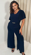 CurveWow Buckle Belt Wideleg Jumpsuit Navy