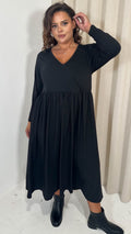 CurveWow Long Sleeve Wrap Midi Dress Black