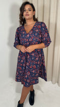 CurveWow V Neck Smock Dress Multi Paisley Print