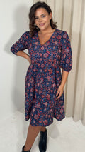 CurveWow V Neck Smock Dress Multi Paisley Print