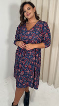 CurveWow V Neck Smock Dress Multi Paisley Print