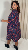 CurveWow V Neck Smock Dress Multi Paisley Print