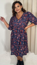 CurveWow V Neck Smock Dress Multi Paisley Print