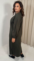 CurveWow V Neck Sweat Maxi Dress Khaki