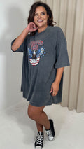 CurveWow Acid Wash Grunge T Dress Charcoal