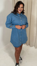 CurveWow Washed Look Denim Shirt Dress Mid Blue