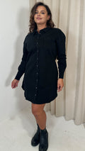 CurveWow Washed Look Denim Shirt Dress Black