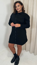 CurveWow Washed Look Denim Shirt Dress Black