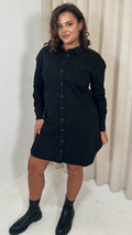 CurveWow Washed Look Denim Shirt Dress Black