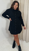 CurveWow Washed Look Denim Shirt Dress Black