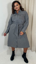 CurveWow Denim Belted Oversized Shirt Dress Grey Wash