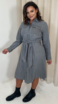 CurveWow Denim Belted Oversized Shirt Dress Grey Wash