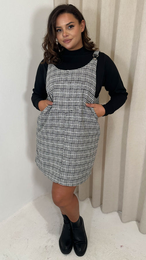 CurveWow Check Pinafore Dress Black & White