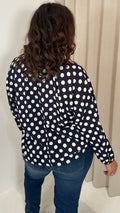 CurveWow Long Sleeve Tie Front Shirt White Polka Dot