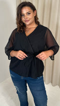 CurveWow Mesh Stripe Kimono Top Black