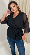 CurveWow Mesh Stripe Kimono Top Black