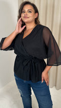 CurveWow Mesh Stripe Kimono Top Black