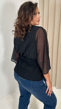 CurveWow Mesh Stripe Kimono Top Black