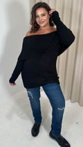 CurveWow Bardot Super Soft Knitted Jumper Black