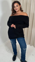 CurveWow Bardot Super Soft Knitted Jumper Black