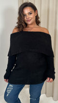 CurveWow Bardot Super Soft Knitted Jumper Black